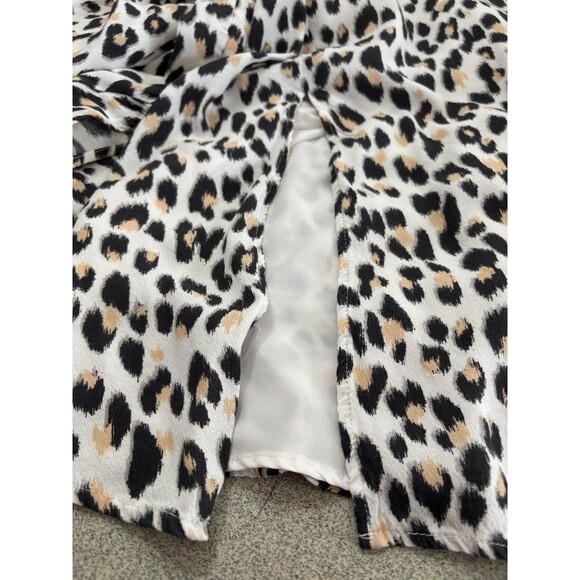 Loft Women Flutter Cap Sleeve Midi Dress White Leopard Print Sz 10 ZipBack Lined - Picture 4 of 11